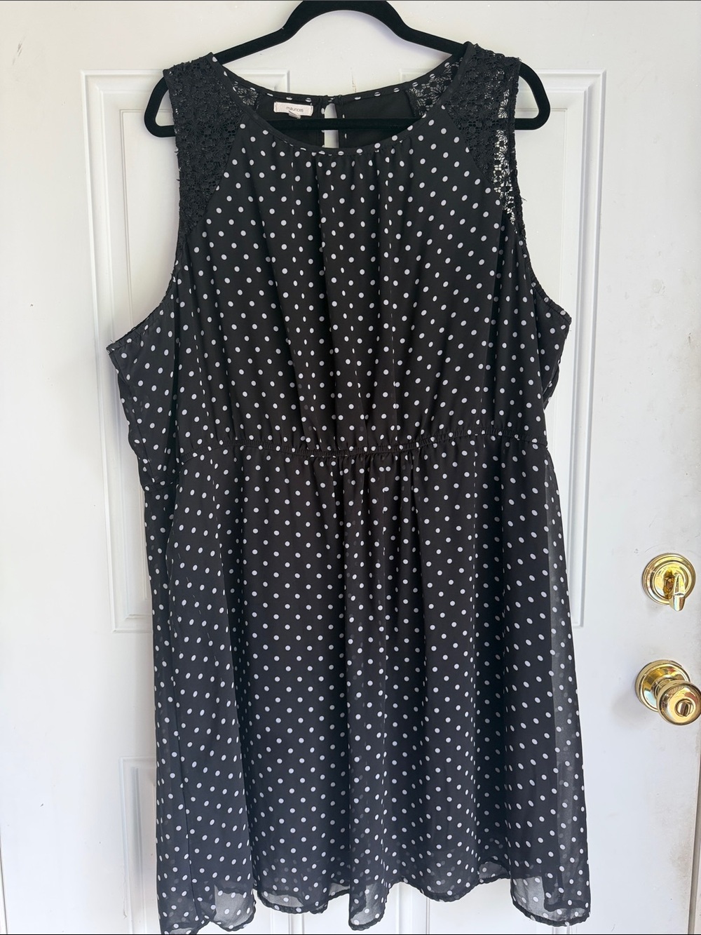 Maurices Black Polka Dot Sleeveless Dress with Lace Shoulders